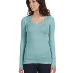 Ladies' Sheer Mini Rib Long-Sleeve V-Neck T-Shirt