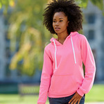 J.America Ladies' Brushed V-Neck Hooded Fleece