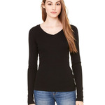 Women's Long Sleeve Sheer Mini Rib V-Neck Tee