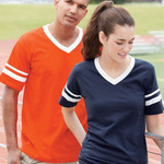 V-Neck Jersey with Striped Sleeves