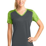 Ladies CamoHex Colorblock V Neck Tee