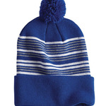 12" Striped Pom-Pom Cuffed Beanie