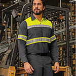 Men's Hi-Visibility Colorblock Ripstop Long Sleeve Work Shirt